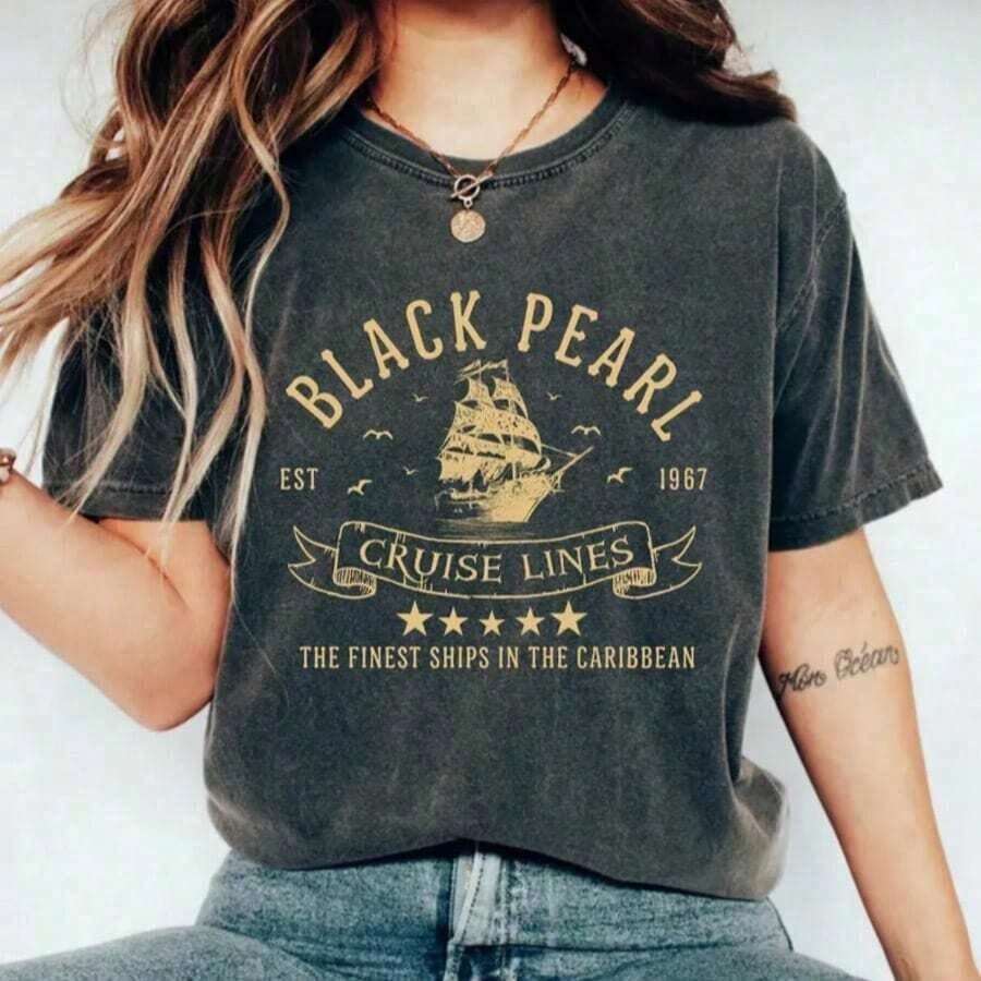 Blusa New Hot Selling Vintage Blusas Cute Top 100 Percent Cotton Camisas Para Hombre Manfinity MenPearl Cruise Lines Finest In The Caribbean Comfort Shirt, Pirates Caribbean T-Shirt, - màu đen - Xem 1