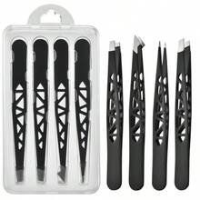 4pcs High Precision Stainless Steel Hollow Tweezers, Eyebrow Grooming Set, Eyebrow Tweezers, Ideal Gift For Thanksgiving - Multicolor - View 8