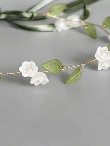 1pc Handmade Woven Floral & Leaf Minimalist Headband, Suitable For Bride, Daily Wear, Photography, Outdoor Occasions, Spring/Summer,Beach,Wedding - Green - View 2
