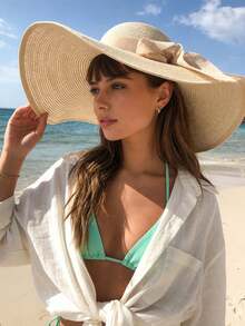 Women's Summer Korean Style Straw Hat Anti-UV Beach Hat Wide Brim Sun Hat Travel Hat,Vacation - Woven Straw Hat - View 12