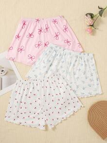 Bộ 3 món đồ ngủ kiểu dáng ngọt ngào cho bé gái mùa xuân/hè, quần pajama có nơ, đồ ngủ rộng rãi thoải mái cho nữ. - Nhiều màu - Xem 2