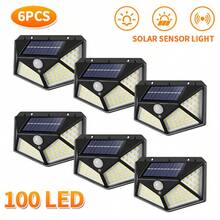6 Piezas de Luces solares de pared exteriores, 100 LED, iluminación de cuatro lados, carga solar, con sensor de movimiento, multifuncional, resistente al agua y protección solar, adecuado para luces de emergencia en el hogar y exteriores, porches, frentes de garajes, jardines, paredes - Luces solares - Ver 2