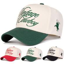 1Piece Men Letter Embroidered Two Tone Five-Panel Baseball Cap Outdoor Adjustable Sunscreen Leisure Hat Spring Autumn Travel Tourism Beach Vacation - 彩色 - 查看 1