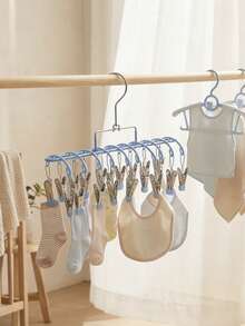 1 cái giá phơi tất bằng thép không gỉ 20 kẹp, móc treo quần áo để phơi tất, đồ lót, quần áo trên ban công, chống gió, dùng trong gia đình, cho em bé - màu xanh da trời - Xem 6