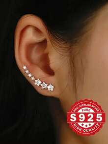 Đôi bông tai bạc S925 đính đá Zirconia hình hoa và sao, thiết kế độc đáo, thời trang và cá tính, phong cách Hàn Quốc sáng bóng, tinh tế, ngọt ngào và thanh lịch, phù hợp để đeo hàng ngày, món quà tuyệt vời. - Ngôi sao - Xem 9