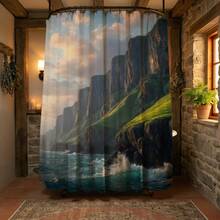 1 Piece Ocean Cliff Shower Curtain Nordic Coast Crashing Waves Nature Landscape Moody Sea Sky Bathroom Decor,High Quality Decor Shower Curtain, Polyester Fabric,With Plastic Hooks, Multiple Size 120*180cm-180*180cm,The First Choice For Gift-Giving,A Must-Have For Home Decoration - A - Xem 4