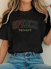 Women Cotton Tshirt Speech Therapy Speech Language Pathologist Pathology SLP T-Shirt Comfort Tshirt Women - 粉色 - 查看 1