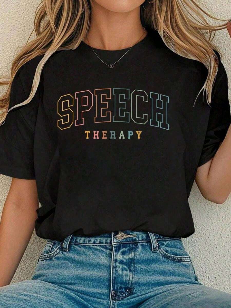 Women Cotton Tshirt Speech Therapy Speech Language Pathologist Pathology SLP T-Shirt Comfort Tshirt Women - 粉色 - 查看 1