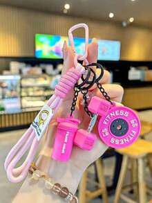 1pc Unisex Dumbbell Shaped Keychain Pendant, Featuring Realistic Dumbbell Design, Versatile As Bag Charm, Decoration Chain, Keychain, Wallet Decor And More. Suitable For Gym Bags, Water Bottles, Backpacks, Crossbody Bags, Handbags, Keychains, Car Decor. An Ideal Accessory For Fashion-Conscious Women Or Fitness-Themed Gifts. Gifts For Mother, Father, Graduation, And Teacher - Multicolor - View 3