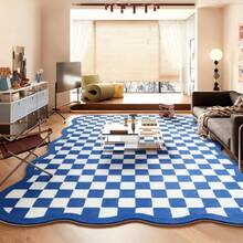 1pc Luxury Fluffy Checkered Carpet, Asymmetrical Wavy Edge Bedroom Decor Rug, Korean Sweet Pink Dressing Room Carpet, Pastoral Artistic Entryway Rug, Multiple Sizes Available, Living Room Carpet, Rug, Area Rug, Small Area Rug, Mat, Home Decor, Washable Carpet - Multicolor - View 2