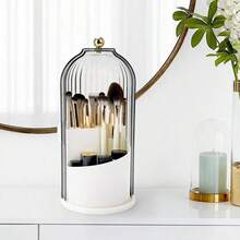 Toothbrush Holders With Sliding Lid, Rotating 3 Slots Bathroom Organizer Countertop, Tooth Brush Toothpaste Holder Bathroom Counter Stand Sink Organizer Caddy For Vanity Makeup Brushes Holder - 透明綠色旋轉牙刷架 - 查看 11