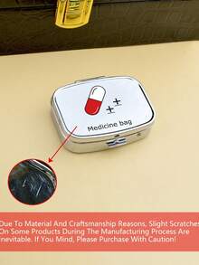 Square Pill Box, Printed Capsules, Pill, Letter, Medicine Bottle Letters " Medicine"Patterns,Four Styles Are Available, Portable Pill Storage Compartments, Mini Metal Storage Box, Portable Jewelry And Pill Box, Travel Pill Case, Large Compartment, Weekly Pill Organizer,For Daily Medication & Vitamins, Essential For Doctors And Nurses, Emergency Needs, Travel, Hiking Emergency Rescue - Multicolor - View 5