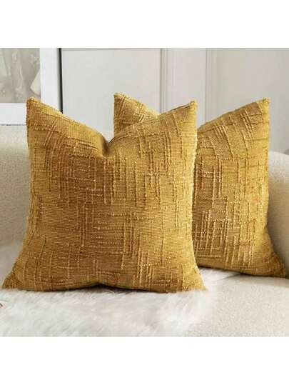 2pcs Soft Chenille Texture Throw Pillow Covers, Solid Color Breathable Chenille Fabric With Hidden Zipper, Suitable For Bedroom Bedding, Home Decor, Sofa, Camping, Outdoor And More Scenarios