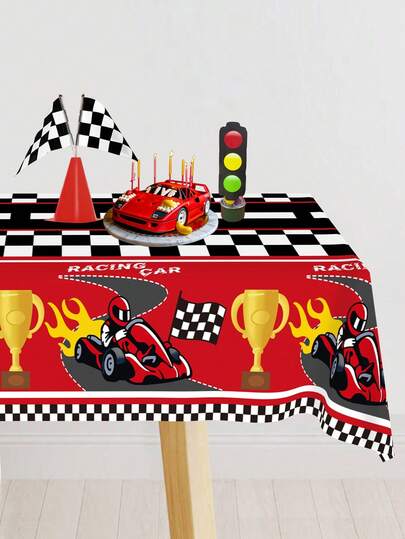1 pièce, Nappe en plastique de voiture de course, design à carreaux noir et blanc de trophée 130*220cm Nappe jetable rectangulaire, Décoration d'anniversaire thème voiture de course, Baby Shower, Fournitures de fête à thème sportif, Décoration de table de pique-nique, cuisine et salle à manger, Décoration d'intérieur et d'extérieur, Fournitures de fête
