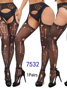 1-6 đôi tất ren đen, tất dài đến đùi gợi cảm, tất có dây đeo, quần tất dày (không bao gồm quần lót) - màu đen - Xem 19