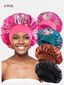 4 chiếc mũ ngủ/khăn trùm đầu rộng vành bằng vải satin in họa tiết dành cho nữ, thích hợp sử dụng hàng ngày. - Nhiều màu - Xem 32