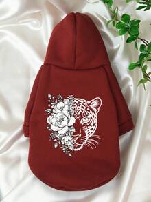 宠物连帽衫一件装，保暖抓绒内衬猫耳连帽卫衣，防掉毛，适合贵宾犬、泰迪犬等小型犬，秋冬季款 - 酒紅色 - 查看 6