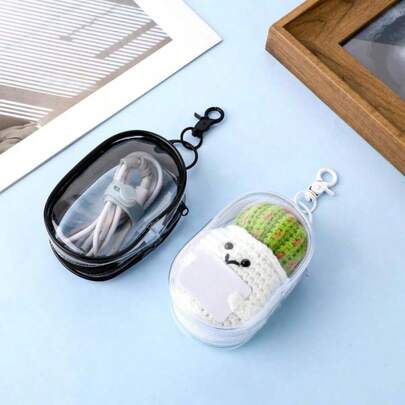 Mini Transparent Hanging Pouch - Durable Scratch-Resistant Transparent PVC Material, With Hanging Hook For Bag/Keychain, Suitable For Organizing Chargers, Earphones, Beauty Samples, Compact And Convenient For Daily Use And Travel