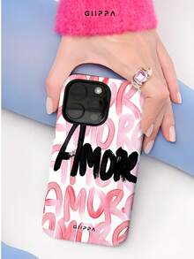 1件藝術感「Amore」設計手機殼，適用於Phone 17 Pro Max，相容Phone 16 Pro Max、15 Pro Max、14 Pro Max，韓系高端時尚趣味手機殼，相容11/12/13/14/15/16 Pro Max Plus，優雅設計男女皆宜，送女友的完美禮物 - 紅色 - 查看 5