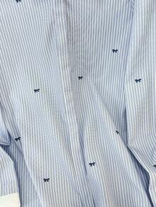 Women's Contrast Color Patchwork Collar Striped Casual Shirt Spring - Baby Blue - View 8