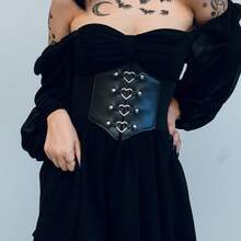 Gothic Alternative Corset For Women, Heart Shaped, PU Leather - 黑色 - 查看 4