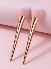 专业两支装腮红刷，玫瑰金手柄圆形化妆刷，粉状柔软刷毛，轻松晕染，必备面部化妆工具 - 金色 - 查看 8