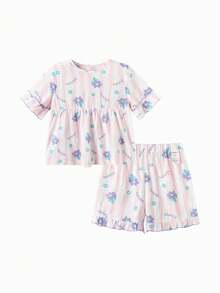 Balabala Bộ đồ ngủ mùa hè cho bé năm 2026, chất liệu cotton mềm mại, nhẹ nhàng, thoáng khí, thoải mái, mát mẻ và ấm áp. - tông màu trắng đỏ - Xem 1