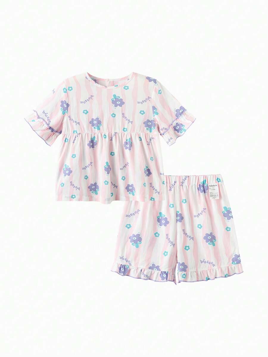 Balabala Bộ đồ ngủ mùa hè cho bé năm 2026, chất liệu cotton mềm mại, nhẹ nhàng, thoáng khí, thoải mái, mát mẻ và ấm áp. - tông màu trắng đỏ - Xem 1