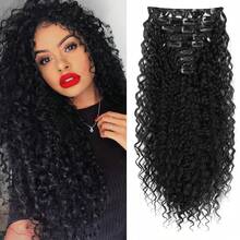 18/22/26英寸卷发夹式接发，耐热纤维柔软浓密合成卷发接发，女士适用，9片装 - 黑色 - 查看 13