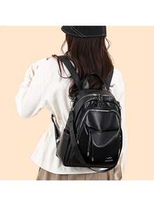 LANYIBAIGE Women's Large Capacity Simple Fashion Backpack 2026 New Style Commuter Versatile Student Bookbag Dual Use PU Material Waterproof - Black - View 11