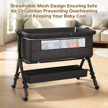3-In-1 Baby Crib,Bedside Bassinet, Baby Bed With Storage Basket,Easy To Fold,6 Adjustable Height Portable Crib For Infant/Newborn,Baby Need,Baby Stuff - Dark Grey - View 6