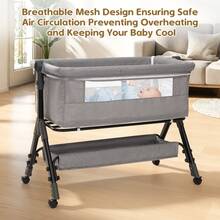 3-In-1 Crib Side Bassinet, Bedside Crib, Baby Bassinet With Storage Basket And Mosquito Net, Easy To Fold Bedside Adjustable Height Portable Crib For Infant/Baby/Newborn, Good Thing For Child Growth, Baby Need,Baby Stuff, Essential For New Mothers,Newborn Gift,Baby Christmas Gift - 灰色 - 查看 6