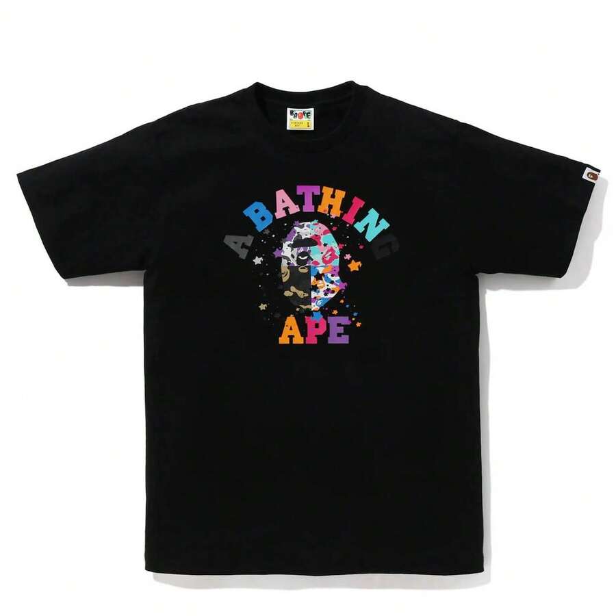 BAPE Us College Sta Tee A Bathing Ape Colorful Lettering Print Oversized Cotton T-Shirt - 黑色 - 查看 1
