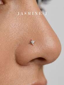 1pc S925 Sterling Silver Mini Face Piercing Jewelry, Gold Nose Stud, Nose Ring, Hypoallergenic Pure Silver, Teardrop Nose Hoop, Floral Nose Hoop, Octagonal Star Nose Hoop, Versatile, Unique, Unisex Piercing Accessory, Suitable For Daily Wear/Party Wear - Multicolor - View 10
