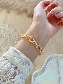 1pc Gold Square Bracelet Women's Quartz Watch Exquisite Compact And Fashionable Suitable For Daily Matching Birthday/Graduation Gifts Casual - Gold - View 6