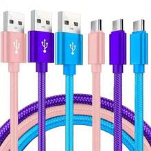 3 piezas Cable de carga rápida USB Tipo C, compatible con teléfonos Android, longitud 1m/2m/3m, cable de carga y transferencia de datos de alta velocidad de USB A a USB-C, adecuado para Samsung Galaxy S24 S23 S22 S21 S20 Ultra S20+ Note 20 10 S10 S9 Plus A12 A11 A52, Pixel 6 5 4 4a 3a XL - (azul+rosa+violeta) - Ver 9