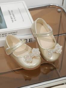 Girls' Soft Sole Princess Rhinestone Bow Hook And Loop Dress Shoes, Fashion - Gold - View 5