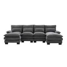 Modern 107.87" U-Shaped Chenille Cloud Sofa With Two Recliners-A Soft And Comfortable 4-Seater Modular Sofa Bed Featuring Double Side Storage Pockets And Cushions Pillows. Filled With High-Density Sponge And Designed For Ergonomic Comfort, Features Sturdy And Durable Wooden Frame. Suitable For Living Rooms, Bedrooms, Offices, And Apartments.(Gray) - 灰 - 查看 8