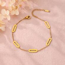 1 pieza Brazalete geométrico simple ajustable de acero inoxidable, resistente al agua y versátil para mujeres - Amarillo Oro - Ver 2