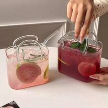 1-2pcs 700ml Large Capacity Portable Glass Cups With Handle And Straw, Reusable, Suitable For Juice, Iced Drinks, Milk Tea And Coffee, Outdoor Leisure Essential Kitchen Item, Unique Gift - Multicolor - View 8