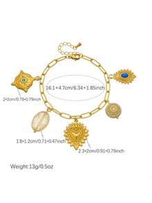 1set Fashion Gold Plated Retro Geometric Carving Pendant Water Drop Heart Shaped Stainless Steel Vintage Accessories Pendant Chain Jewelry Set - Love - View 8