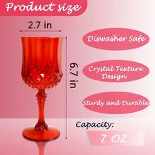 1/3/6/12pcs Reusable Vintage Diamond Textured Plastic Wine Glasses/Champagne Flutes, Suitable For Party And Wedding Juice Cups, Dishwasher - Red - View 3