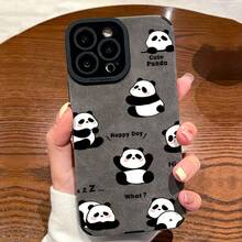 Funda de teléfono de piel sintética con diseño de panda lindo para iPhone 17/17PRO/17 Pro Max/17air/16/16 PRO/16 Pro Max/15/15 Pro/15 Pro Max/14/14 PRO/14 Pro Max/13/13 Pro/13 Pro MAX/12/12 Pro/12 Pro Max/11/11 Pro Maxplus - Negro - Ver 7