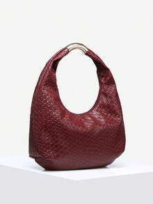 1pc Women's Vintage Minimalist Casual Metal Handle Faux Leather Angola Red Leopard Print Shoulder Bag Underarm Bag Suitable For Outing Dating Commuting - Burgundy - View 2