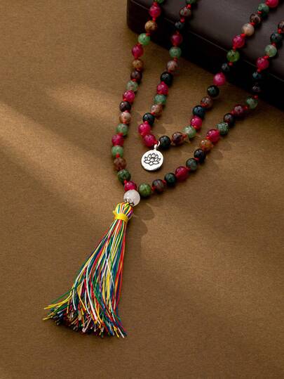 8mm Colorful Beryl Beads 108 Mala Necklace, Women's Prayer Decorative Jewelry Gift