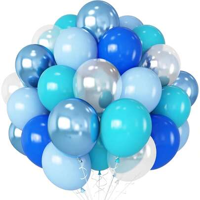 51/26pcs/Teal Blue Balloons 10 Inch Ocean Turquoise Blue Party Balloons Transparent Metallic Pastel Light Blue Latex Helium Balloon For Under The Sea Birthday Baby Shower Shark Party Decorations