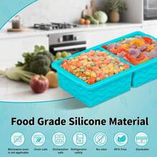 3-Pack Silicone Freezer Trays With Lid,2 Large 2-Cup(500ml)&4 Medium 1-Cup(125ml)&6 Small 1/2-Cup(75ml) Soup Freezer Container Molds, Tray For Meal Prep&Freezing Soup,Stews,Sauces - Xanh nửa đêm - Xem 11