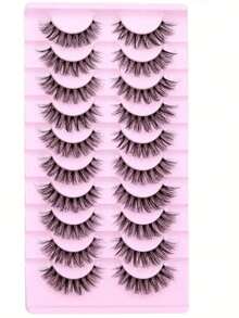 10对透明假睫毛，自然蓬松3D妆效，卷翘纤长，透气超薄设计，隐形透明胶带，打造迷人自然妆容 - 查看 8