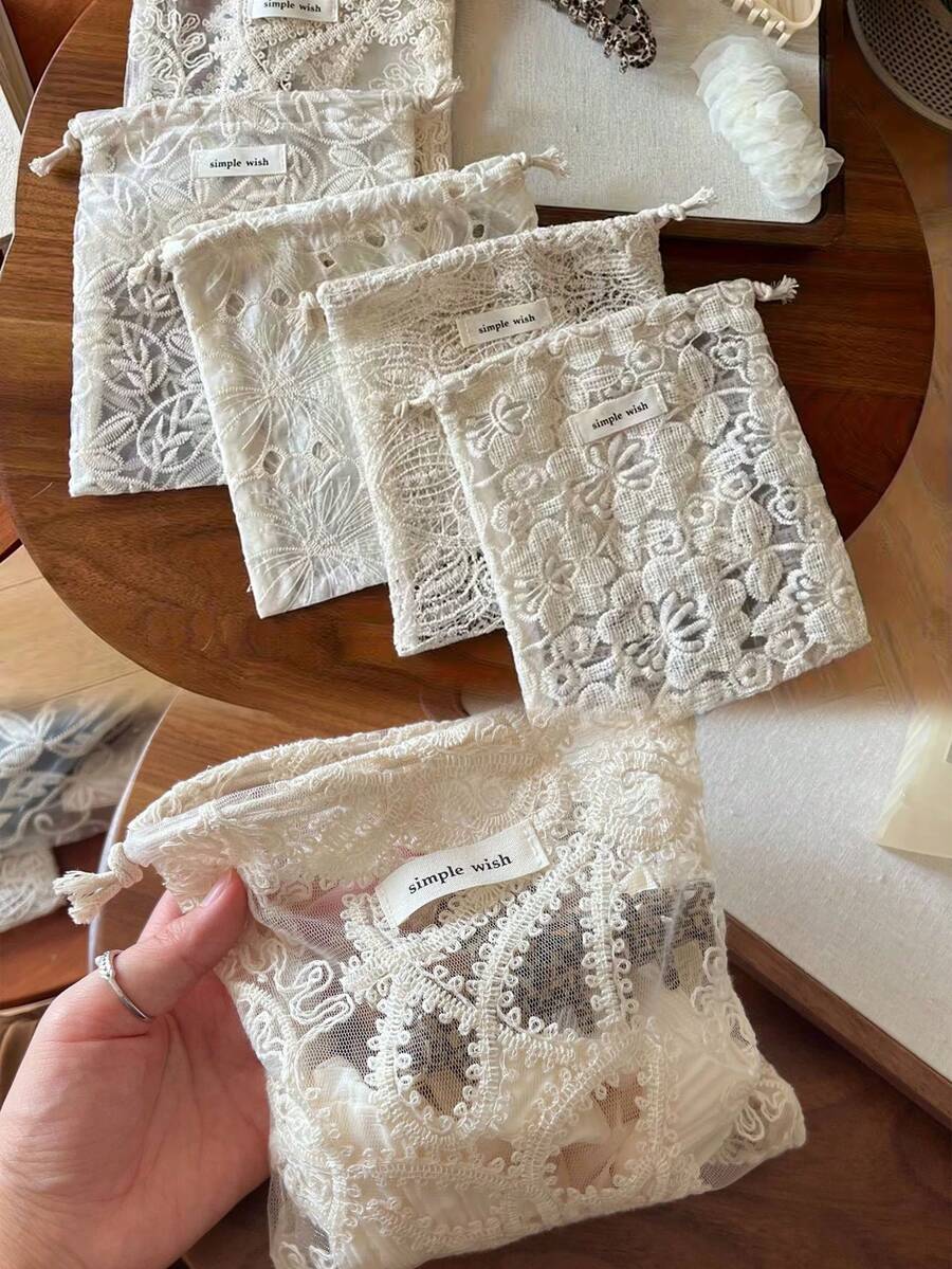 5个装大号复古蕾丝刺绣旅行束口袋 - 21*20厘米,束口袋,蕾丝首饰袋,女士化妆包,新娘送礼会伴娘礼品包装袋,首饰礼品包装袋 - 多款 - 查看 1