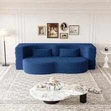Modern Floor Sofa With 2 Pillows Convertible Teddy Fabric FoamFilled Sleeper Sofa Bed 15" Full Size Folding Mattress For Living Room Guest Bed Playroom No Assembly Required Blue - Azul + Teddy1 - Ver 3